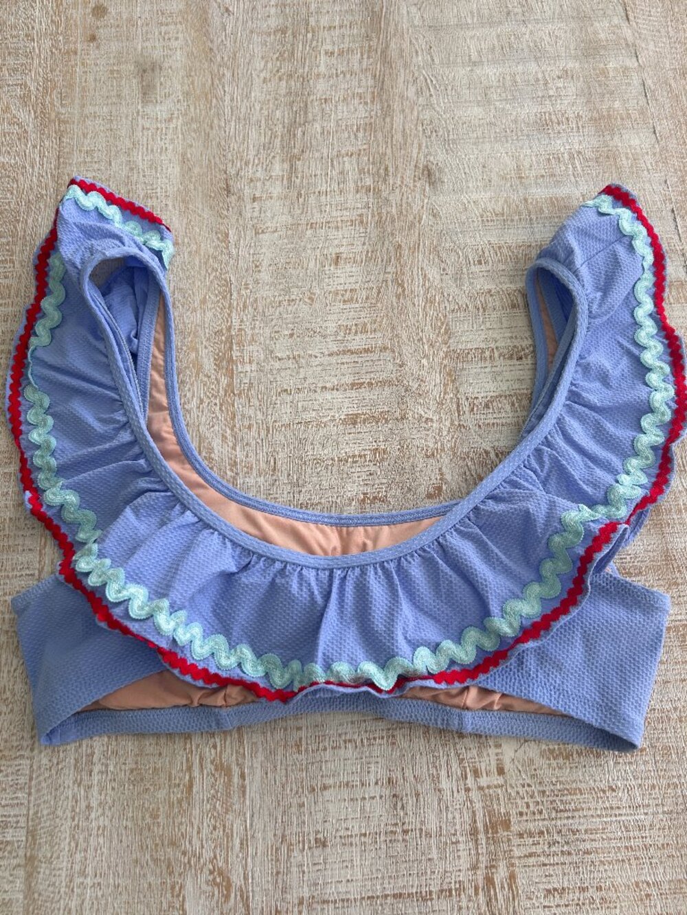 J Crew Ric Rac Ruffle Periwinkle Bikini Top only size Small - Picture 3 of 7